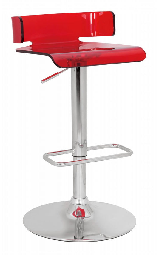Simple Relax Modern Swivel Ajdustable Seat Height Bar Stool With Red Abs Seat and Chrome Base