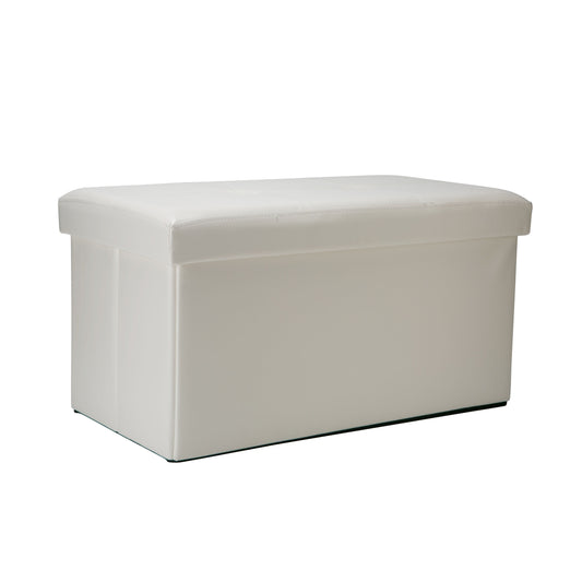 Simplify Faux Leather Double Folding Storage Ottoman, Modern, Ivory