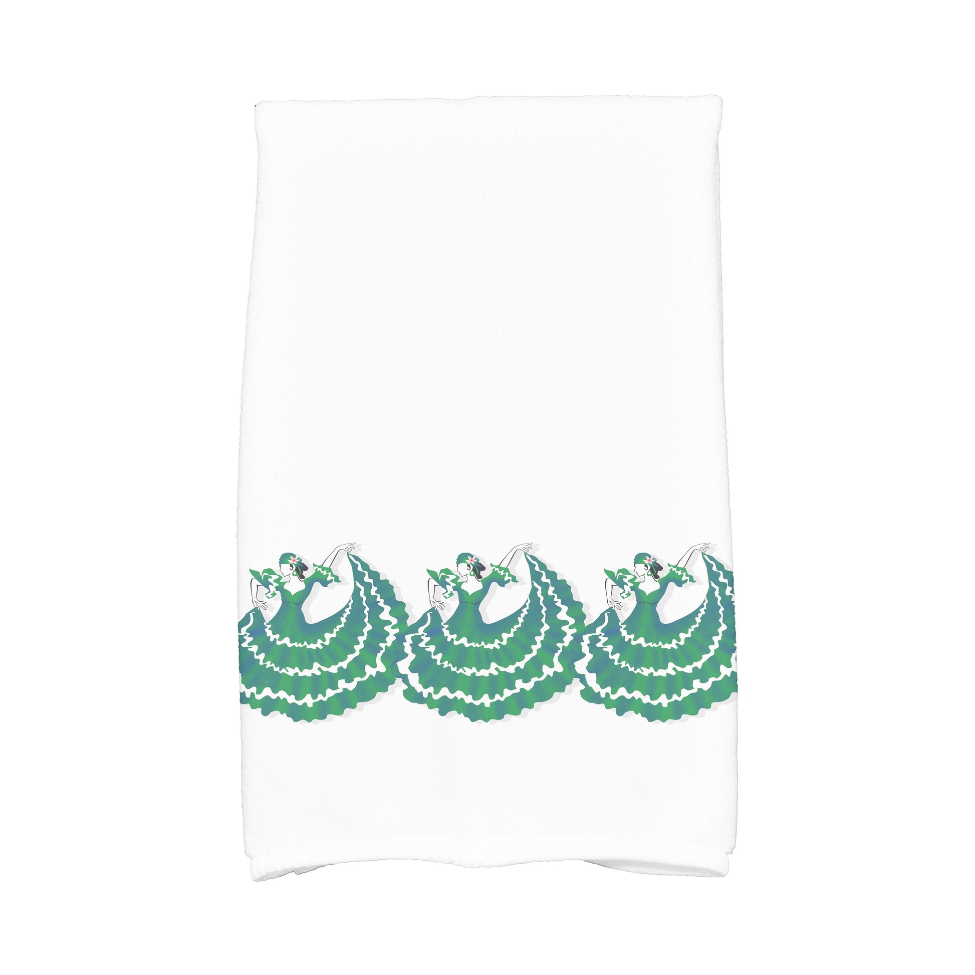Simply Daisy, 16 x 25 Inch, 3 Cuban Dancers, Geometric Print Kitchen Towel, Green