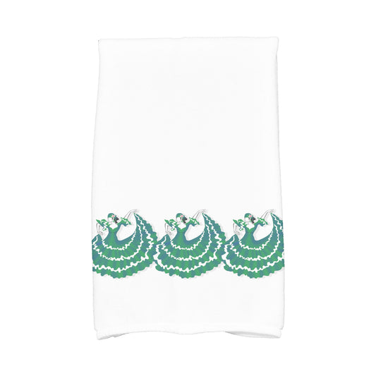 Simply Daisy, 16 x 25 Inch, 3 Cuban Dancers, Geometric Print Kitchen Towel, Green