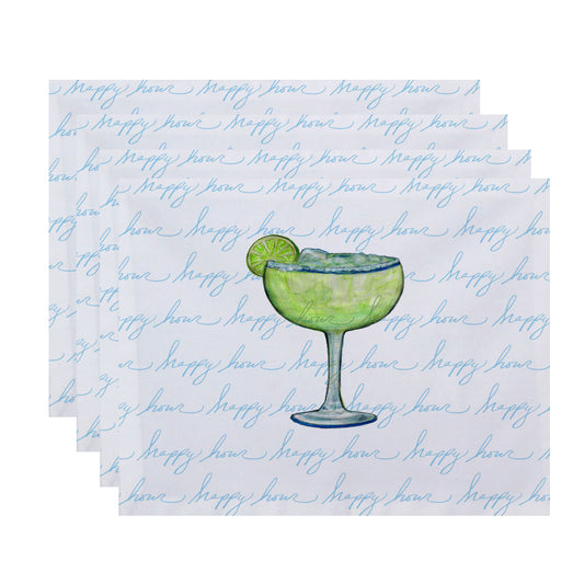 Simply Daisy, 18 x 14 Inch Margarita Text Fade Happy Hour Geometric Print Placemat (set of 4), Pale Blue