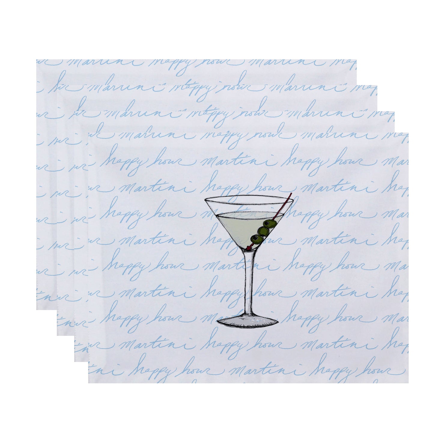Simply Daisy, 18 x 14 Inch Martini Glass Text Fade Geometric Print Placemat (set of 4), Pale Blue