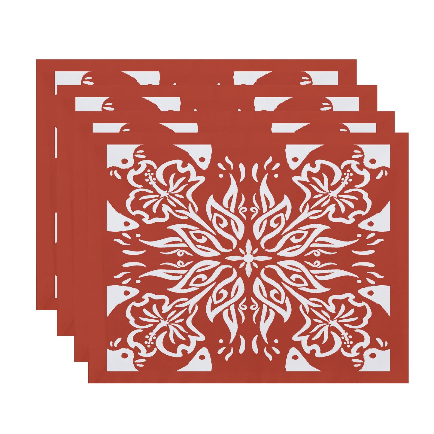 Simply Daisy, 18 x 14 inch, Cuban Tile 3, Geometric Print Placemat (Set of 4), Red Orange