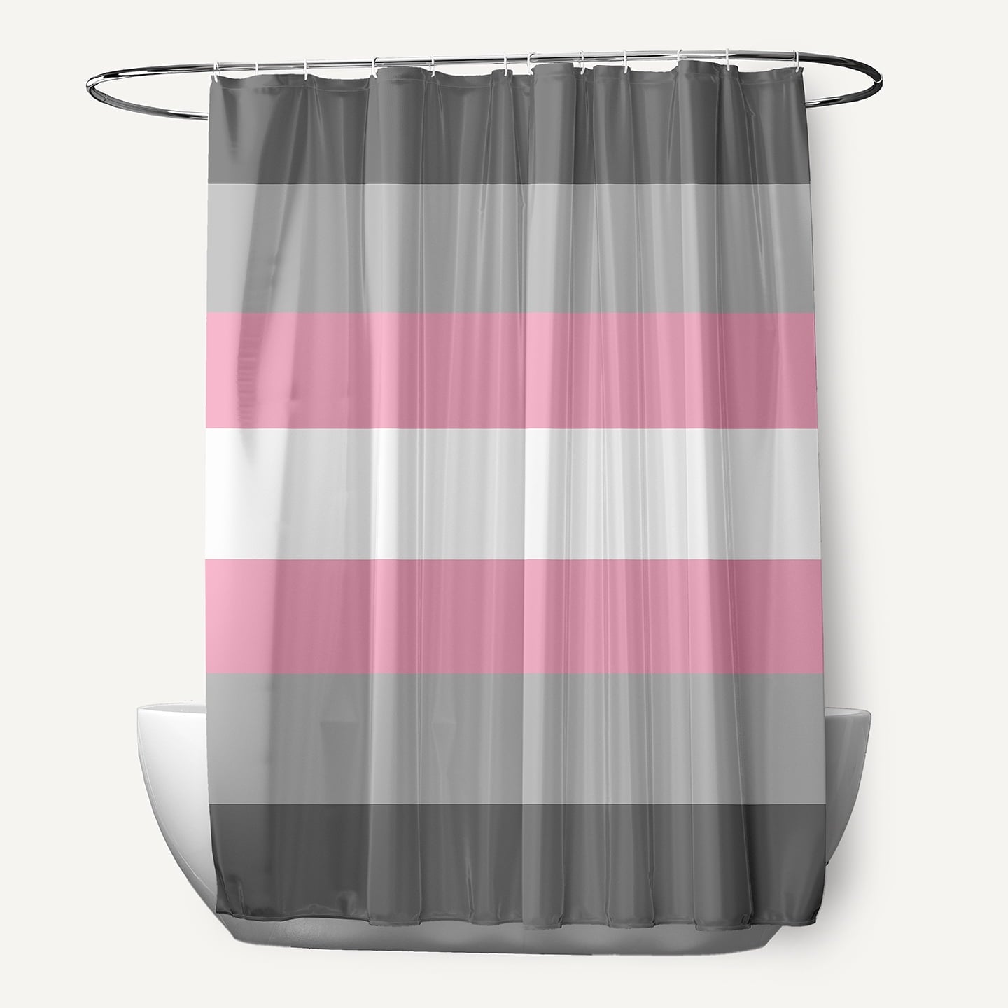 Simply Daisy 70" W x 73" H Demi Girl Flag Stripes Durable Polyester Shower Curtain, Gray/Pink/White
