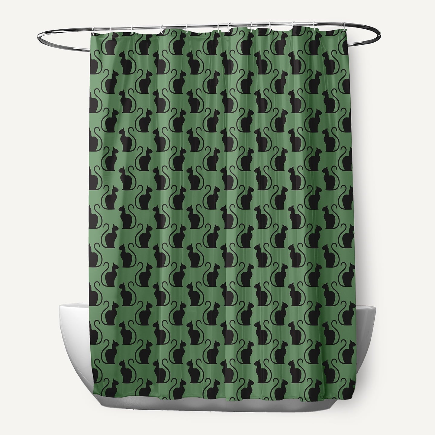 Simply Daisy 70" W x 73" H Spooky Cats Polyester Shower Curtain, Sage