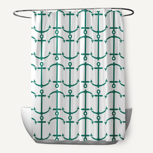 Simply Daisy 70" W x 73" L Anchor Pattern Polyester Shower Curtain, Kelly Green [1 Ct]