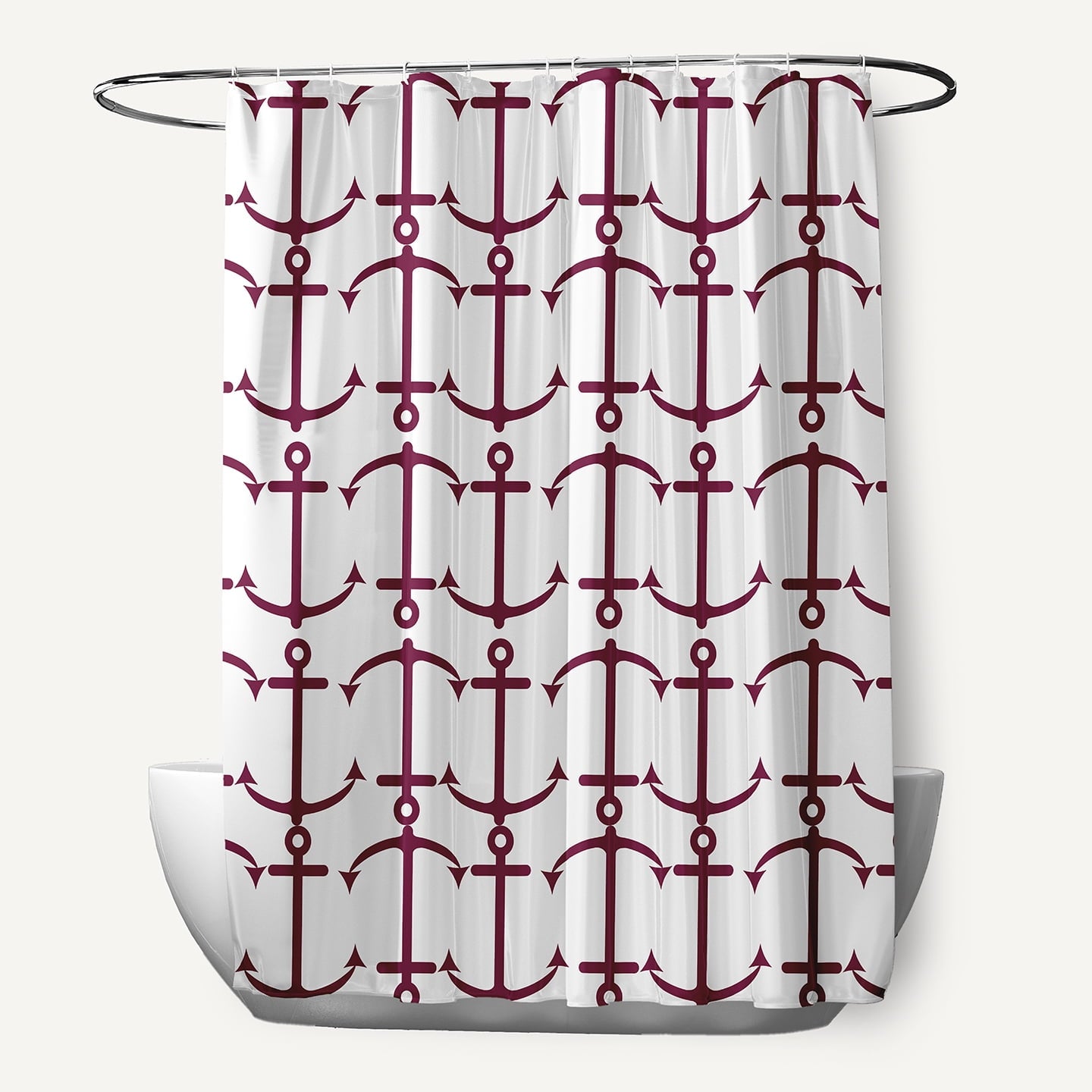 Simply Daisy 70" W x 73" L Anchor Pattern Polyester Shower Curtain, Maroon Red [1 Ct]