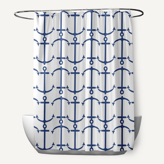 Simply Daisy 70" W x 73" L Anchor Pattern Polyester Shower Curtain, Nautical Navy [1 Ct]