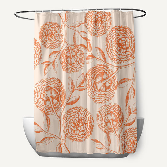 Simply Daisy 70" W x 73" L Antique Flowers Polyester Shower Curtain, Orange [1 Ct]