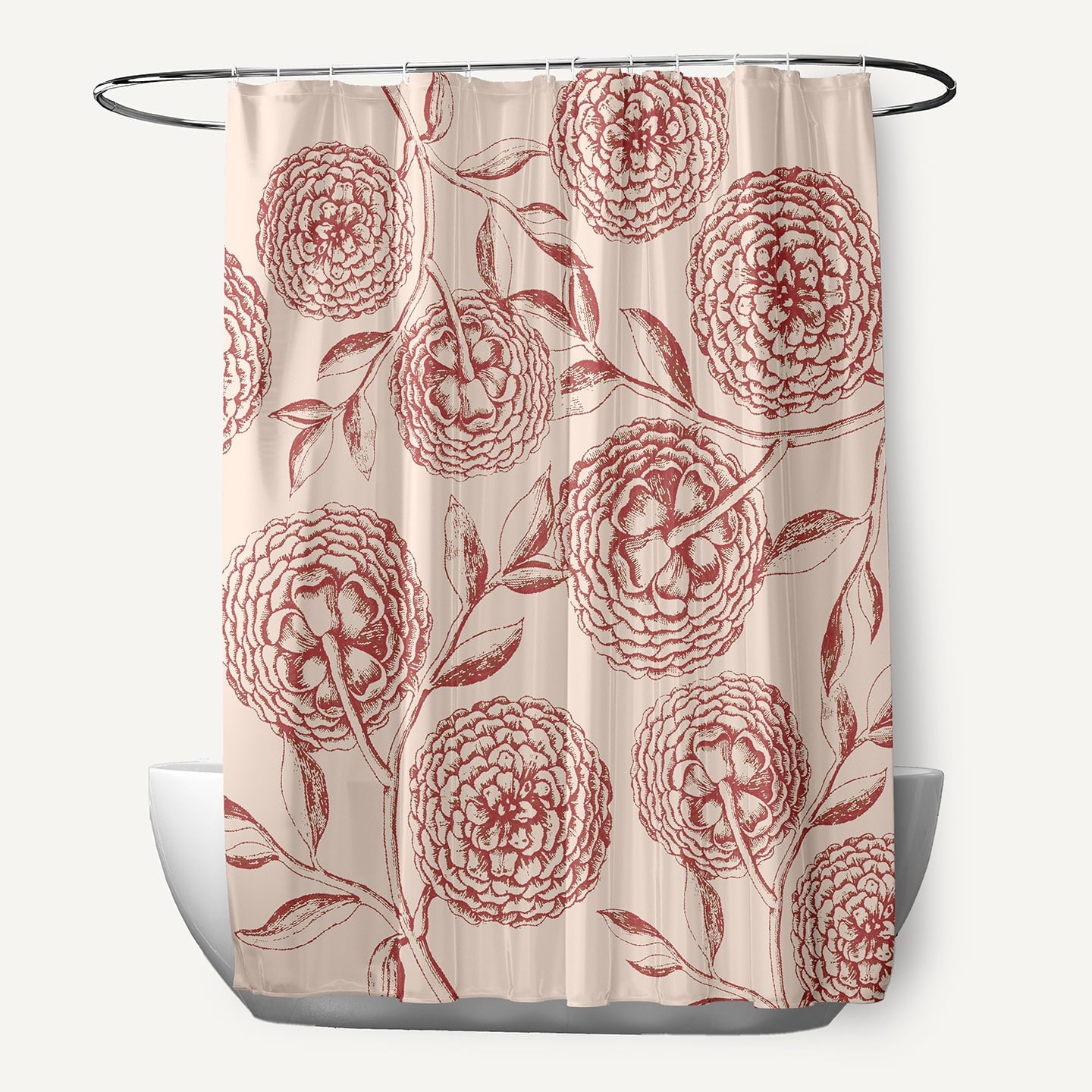 Simply Daisy 70" W x 73" L Antique Flowers Polyester Shower Curtain, Red [1 Ct]