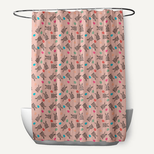 Simply Daisy 70" W x 73" L Bunnies and Eggs Polyester Shower Curtain, Sunwashed Red [1 Ct]