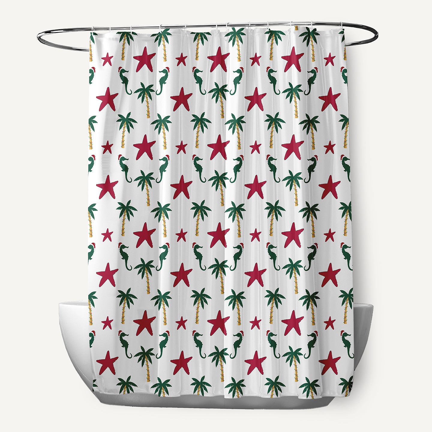 Simply Daisy 70" W x 73" L Christmas Beach Pattern Polyester Shower Curtain, Christmas Pink [1 Ct]