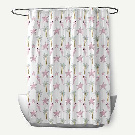 Simply Daisy 70" W x 73" L Christmas Beach Pattern Polyester Shower Curtain, Light Pink [1 Ct]