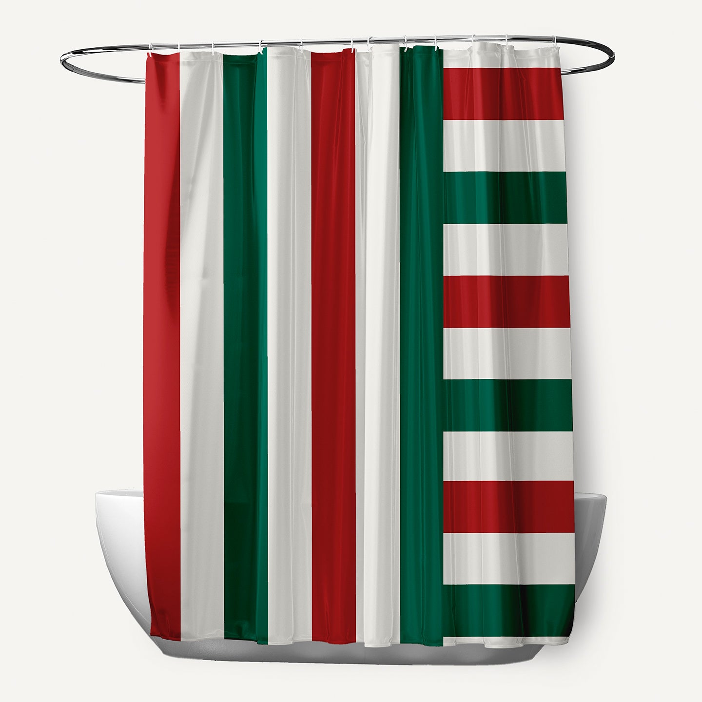 Simply Daisy 70" W x 73" L Christmas Stripes Polyester Shower Curtain, Forest Green [1 Ct]