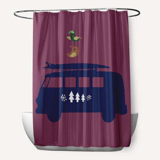 Simply Daisy 70" W x 73" L Christmas Surf Bird Polyester Shower Curtain, Passion Flower [1 Ct]