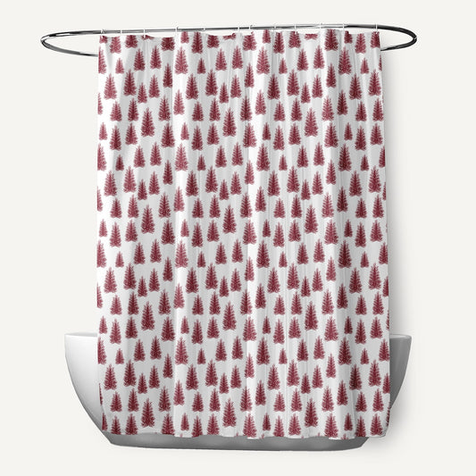 Simply Daisy 70" W x 73" L Christmas Trees Pattern Polyester Shower Curtain, True Red [1 Ct]