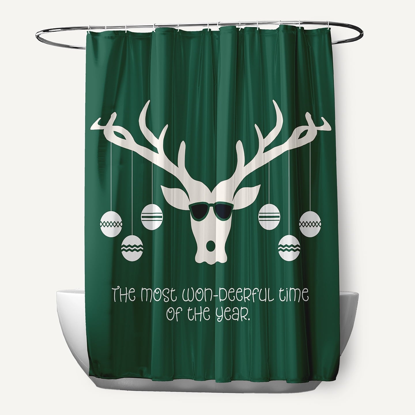 Simply Daisy 70" W x 73" L Cool Christmas Deer Polyester Shower Curtain, Forest Green [1 Ct]