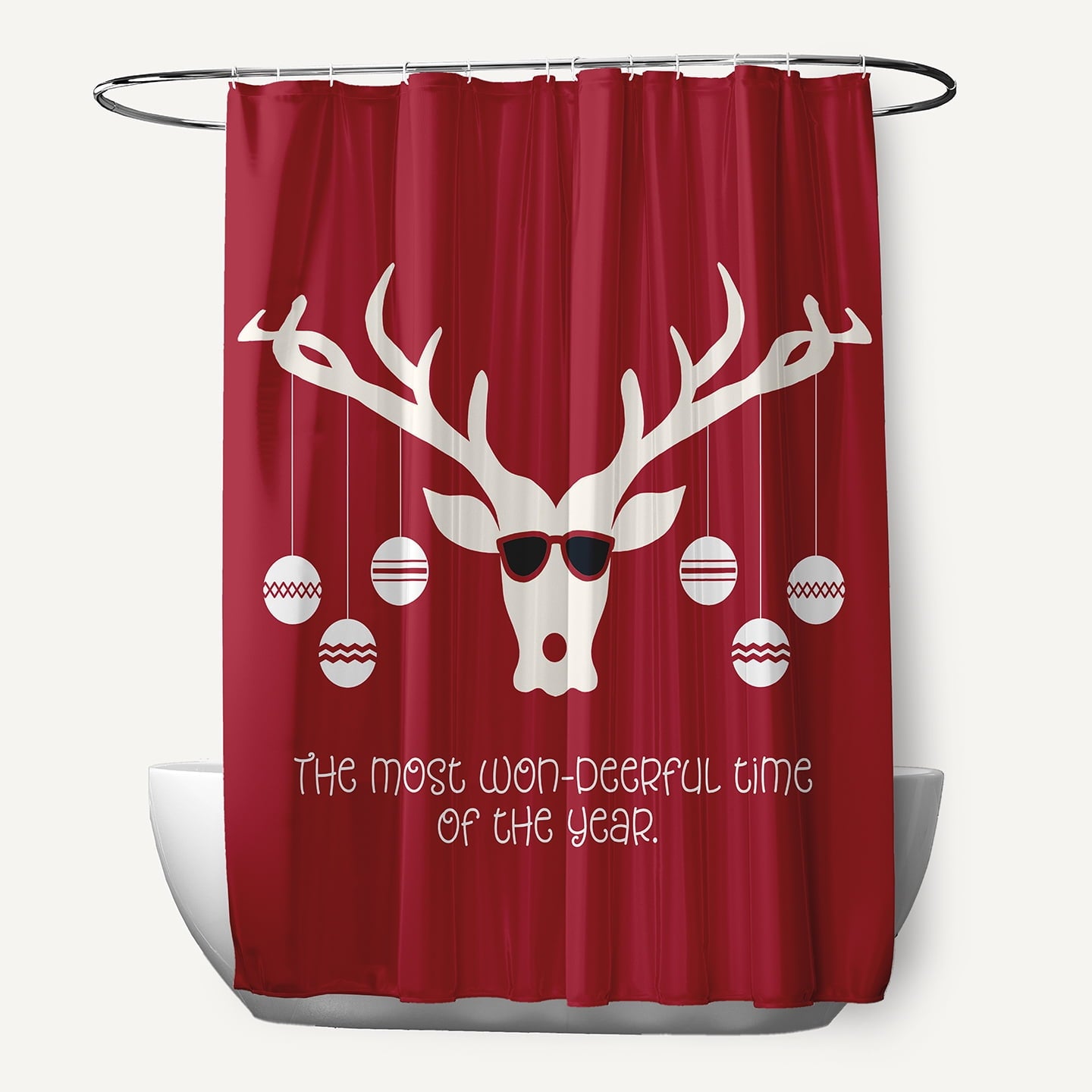 Simply Daisy 70" W x 73" L Cool Christmas Deer Polyester Shower Curtain, Haute Red [1 Ct]