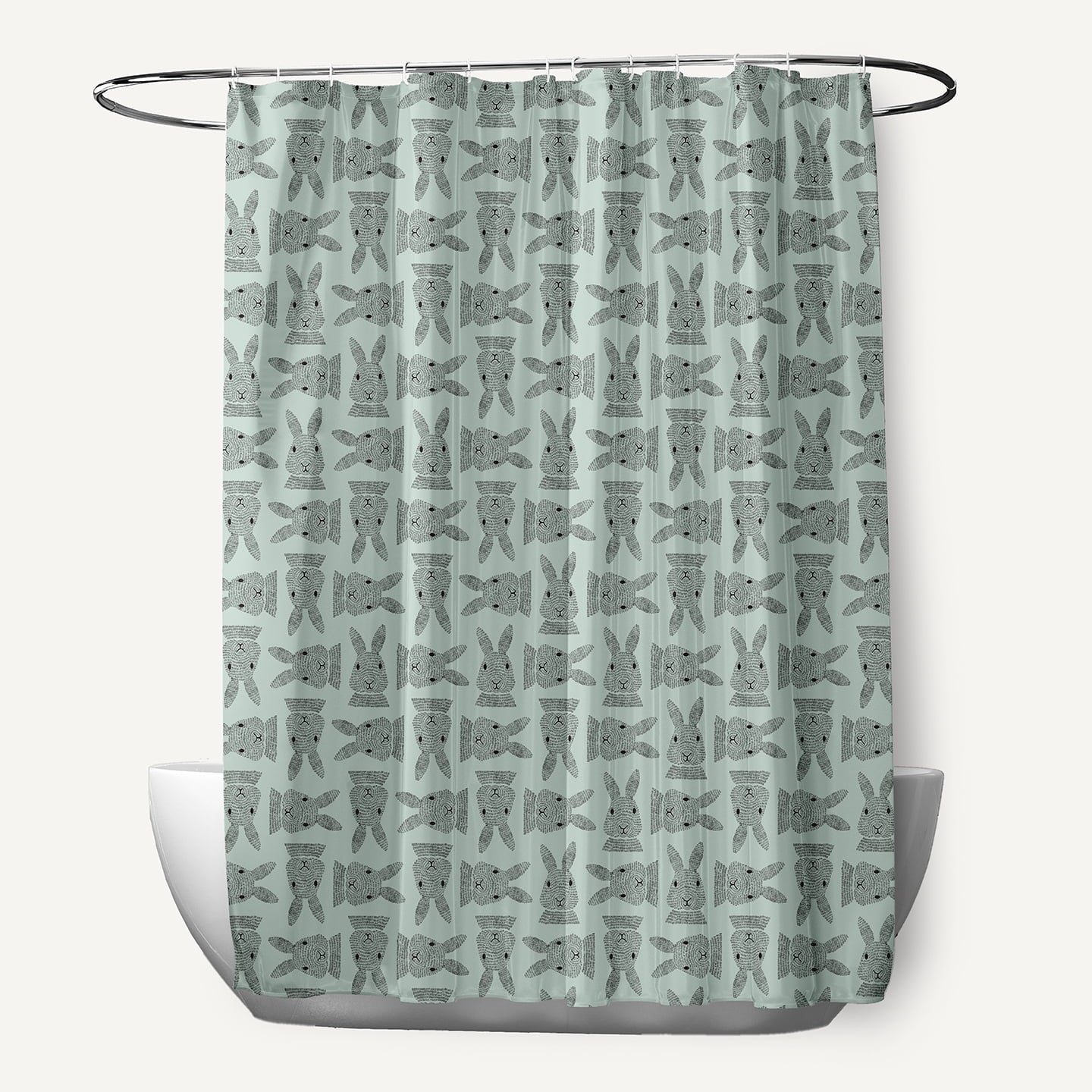 Simply Daisy 70" W x 73" L Criss Cross Bunnies Polyester Shower Curtain, Breezeway Green [1 Ct]