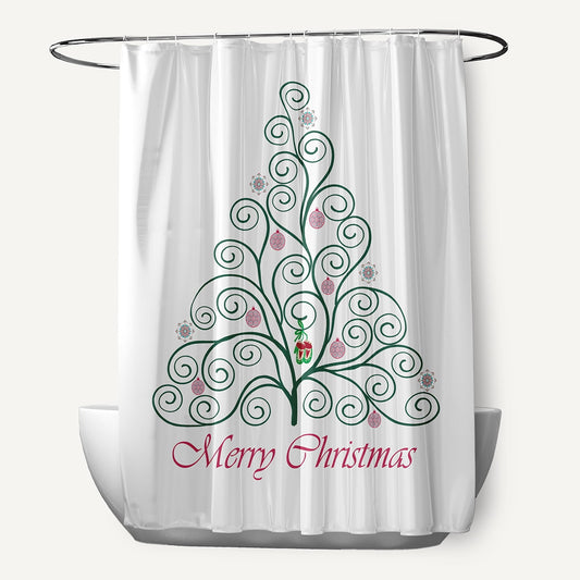 Simply Daisy 70" W x 73" L Decorated Filigree Tree Polyester Shower Curtain, Forest Green [1 Ct]