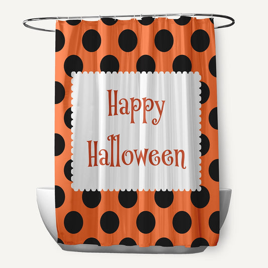 Simply Daisy 70" W x 73" L Halloween Happy Halloween Dots Polyester Shower Curtain, Traditional Orange [1 Ct]