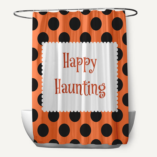 Simply Daisy 70" W x 73" L Halloween Happy Haunting Dots Polyester Shower Curtain, Traditional Orange [1 Ct]