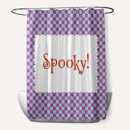 Simply Daisy 70" W x 73" L Halloween Spooky Checks Polyester Shower Curtain, Orchid [1 Ct]