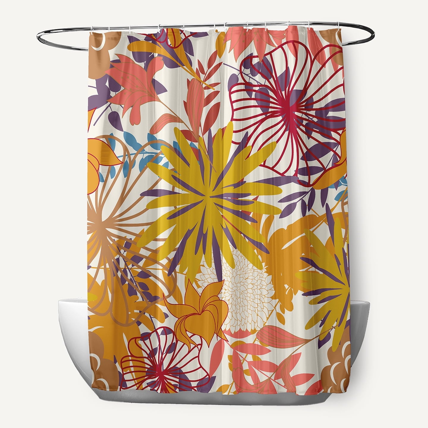 Simply Daisy 70" W x 73" L Jumble Floral Polyester Shower Curtain, Mustard [1 Ct]