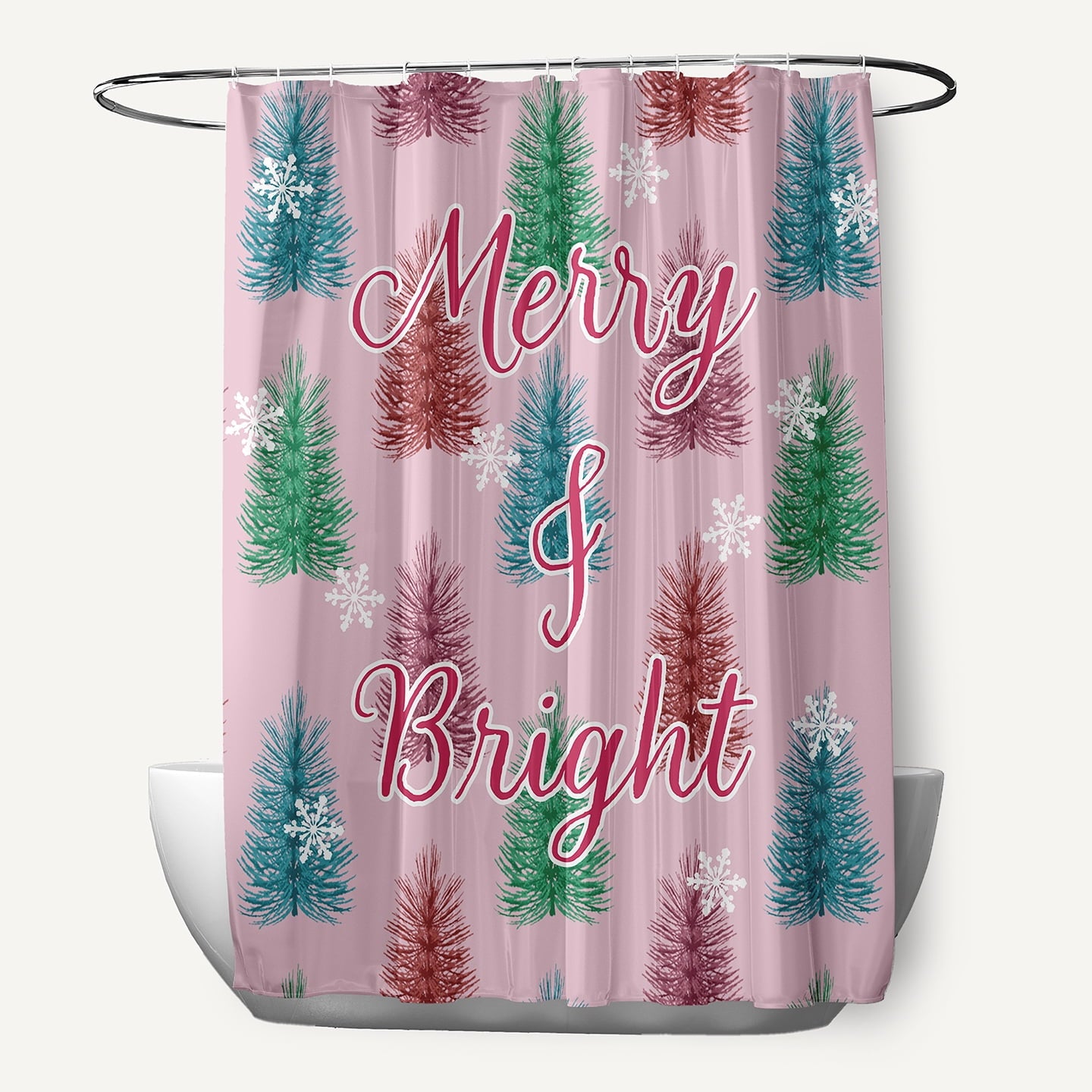 Simply Daisy 70" W x 73" L Merry and Bright Polyester Shower Curtain, Light Pink [1 Ct]