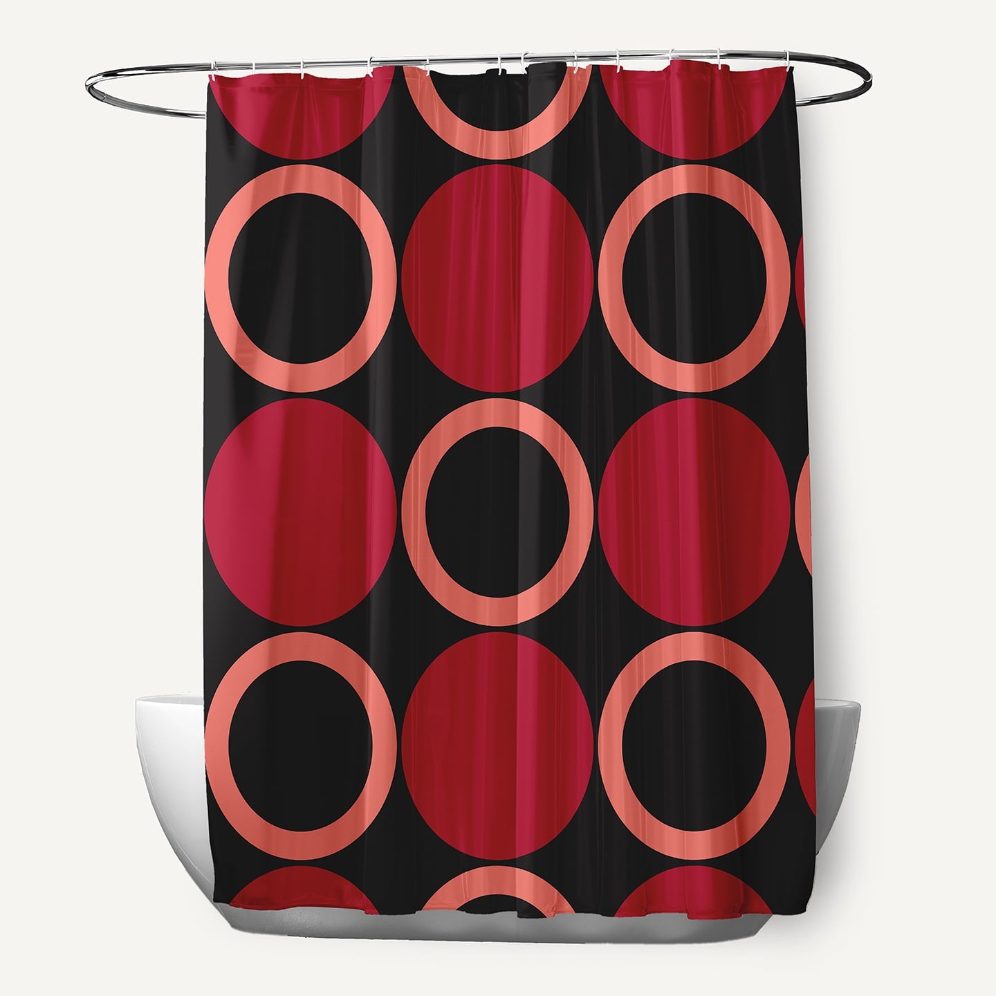 Simply Daisy 70" W x 73" L Mod Circles Polyester Shower Curtain, Dark Red [1 Ct]