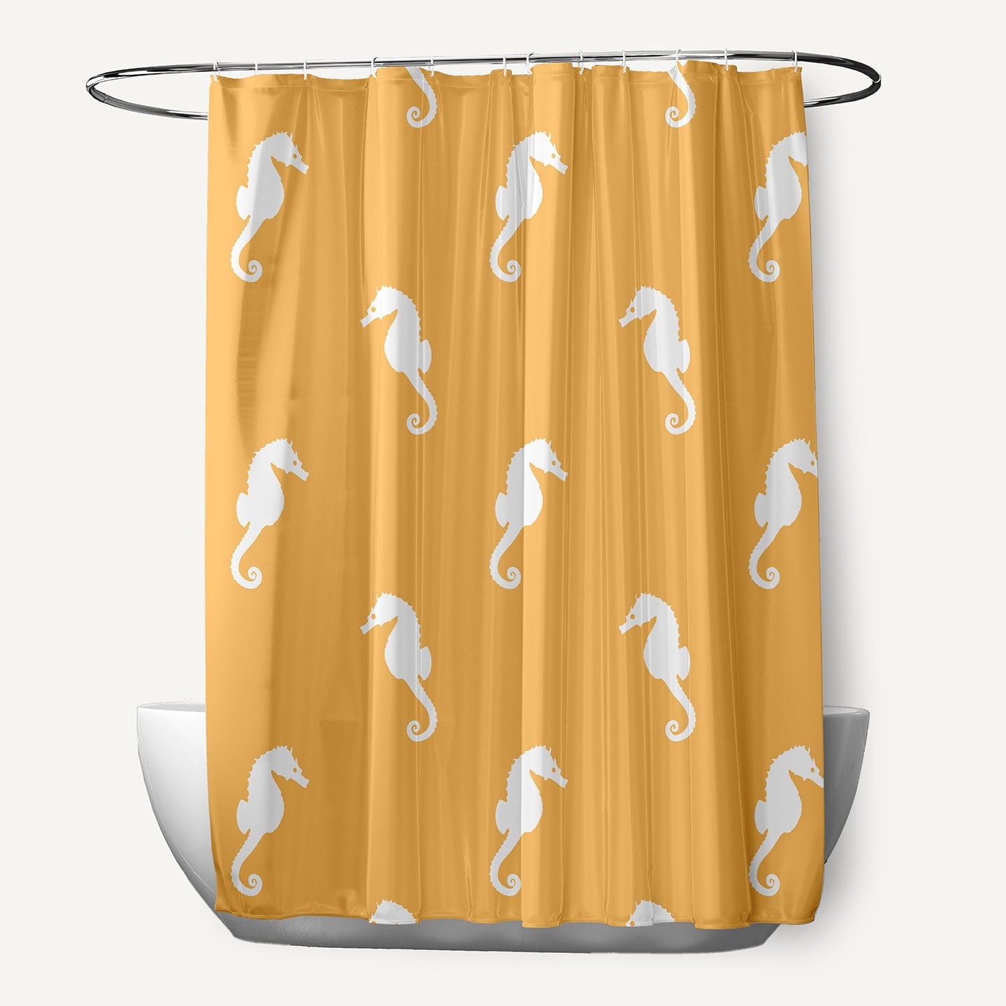 Simply Daisy 70" W x 73" L Sea Horses Polyester Shower Curtain, Egg Yolk Yellow [1 Ct]