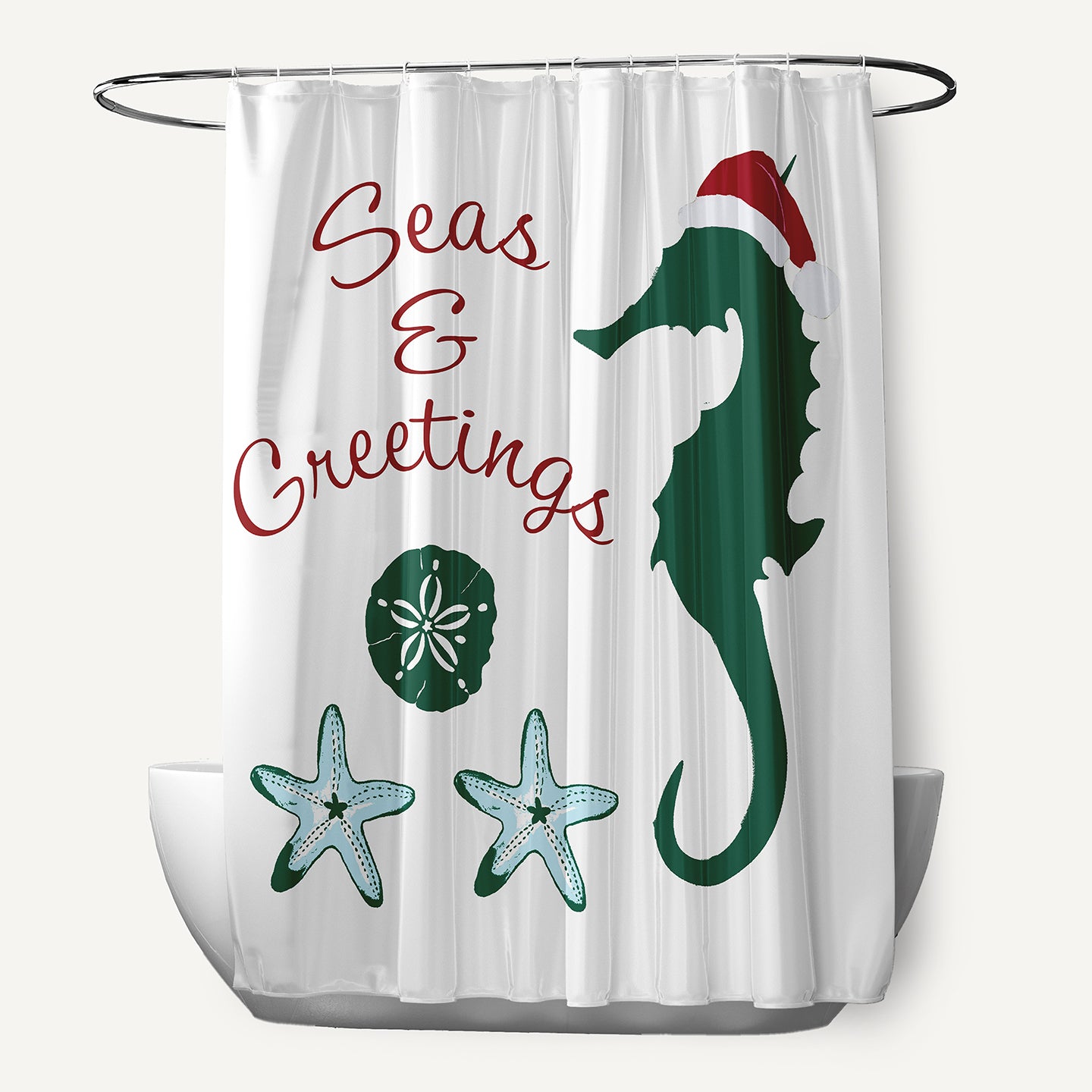 Simply Daisy 70" W x 73" L Seas and Greetings Polyester Shower Curtain, Forest Green [1 Ct]