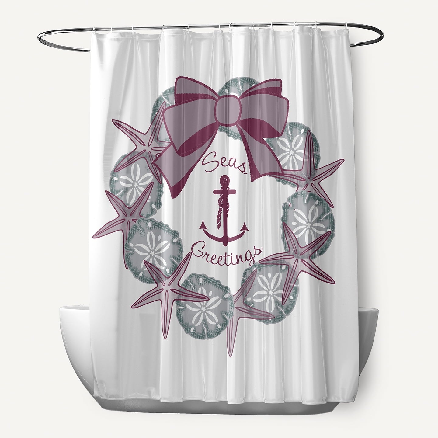 Simply Daisy 70" W x 73" L Seas and Greetings Wreath Polyester Shower Curtain, Passion Flower [1 Ct]