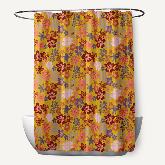Simply Daisy 70" W x 73" L Succulent Garden Polyester Shower Curtain, Mustard [1 Ct]
