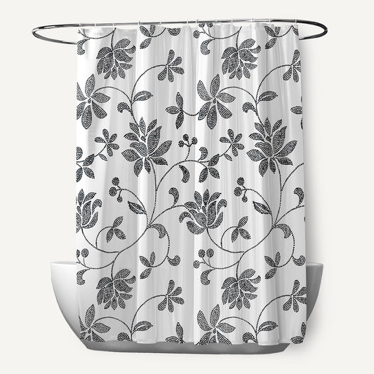 Simply Daisy 70" W x 73" L Traditional Floral Polyester Shower Curtain, Black [1 Ct]