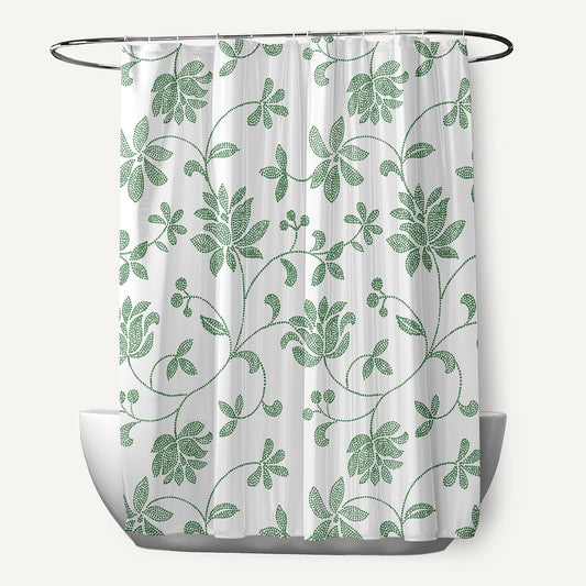 Simply Daisy 70" W x 73" L Traditional Floral Polyester Shower Curtain, Green [1 Ct]