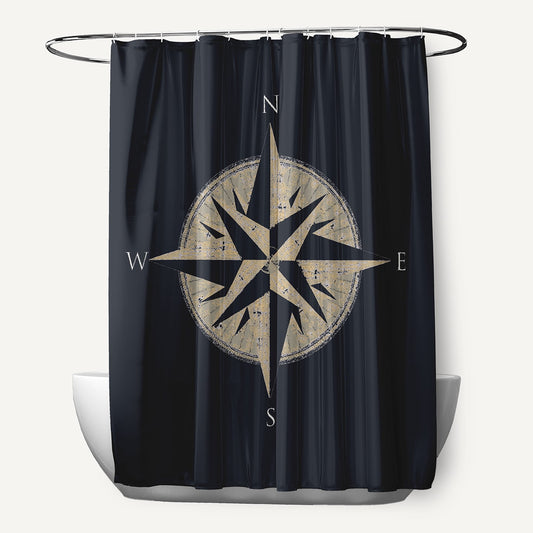 Simply Daisy Compass Shark Blue 70" W x 73" H Polyester Shower Curtain, Shark Blue