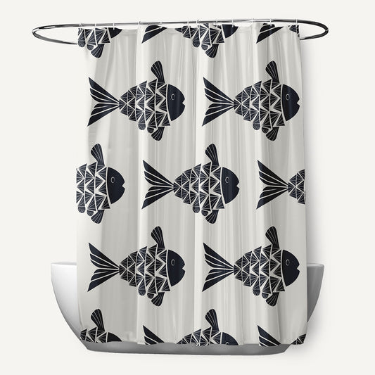 Simply Daisy Fish Tales Shark Blue 70" w x 73" h Shower Curtain