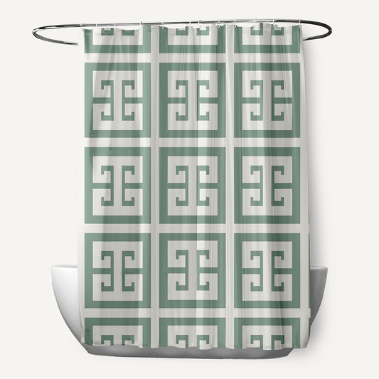 Simply Daisy Greek Key Patterned Sage 70" w x 73" h Shower Curtain