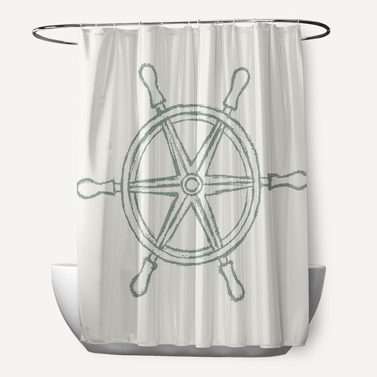 Simply Daisy Large Ship Wheel Sage 70" w x 73" h Shower Curtain