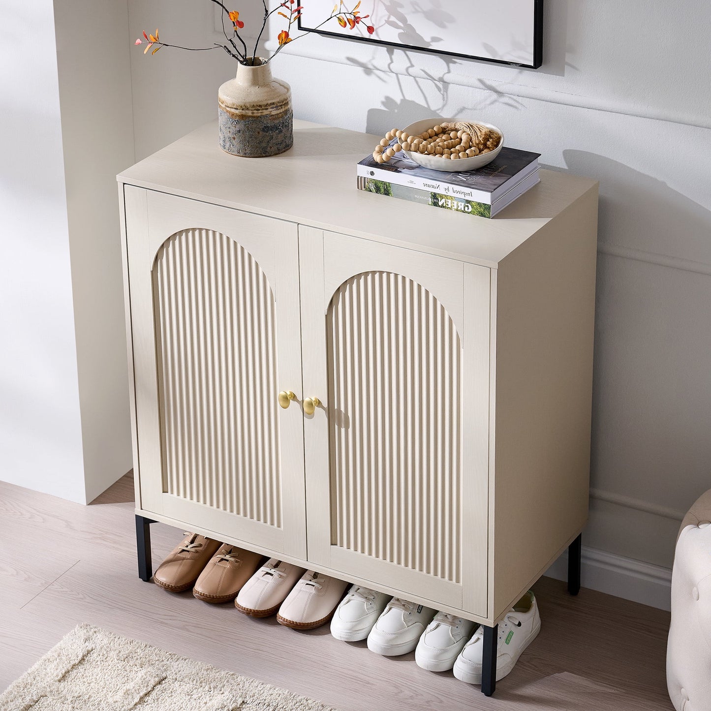 SinCiDo Modern Shoe Storage Cabinet for Hallway, 34" Tall Fluted Arched Shoe Rack Organizer w/Adjustable Shelves for Entryway, Living Room