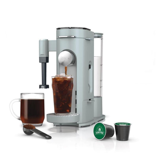 Single-cup coffee maker for capsule coffee powder, compatible with K-Cup capsule coffee powder, built-in milk frother, 6 oz to 24 oz travel mug, iced coffee maker
