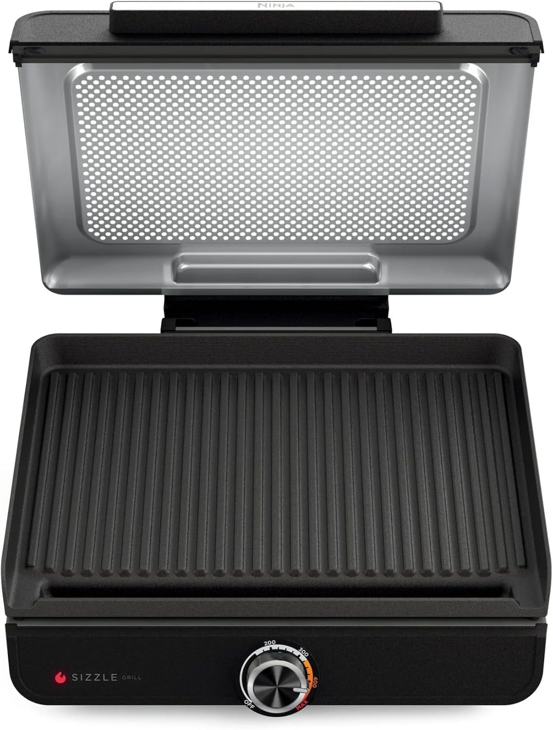 Sizzle Smokeless Indoor Grill with 500°F Max Heat, 14-Inch Nonstick Grill Plate, Even Edge-to-Edge Cooking GR100