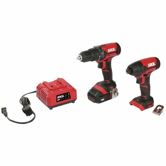 Skil CB739001 20 Volt PWRCORE20 Brushless Lithium-Ion 1/2 in. Cordless Drill Driver and 1/4 in. Hex Impact Driver Combo Kit (2 Ah)