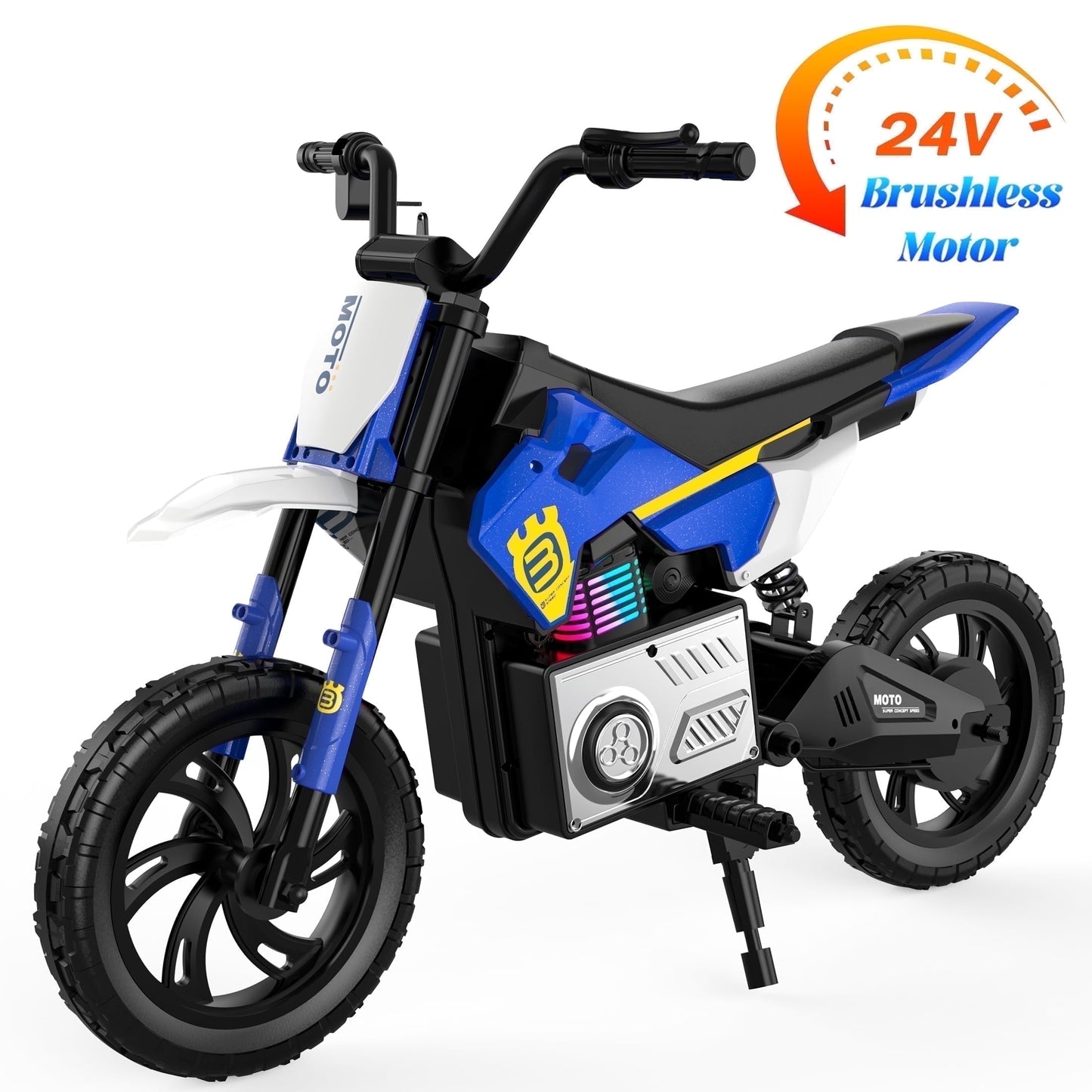 Skyhot 24V Electric Dirt Bike for Kids, 15km/h Electric Motorcycle Beginners Friendly, Power Display, Brushless Electric Machine, Rear Spring Suspension, 2-Speed Modes for Kids Ages 3-8, Blue