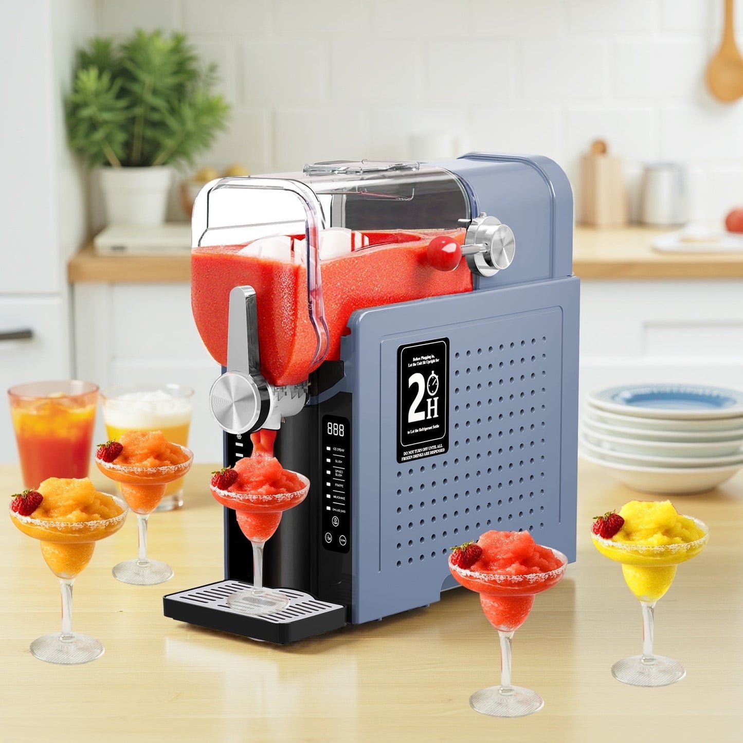 Slushie Machine - Slushy Machine for Home or Commercial, No Ice Needed Frozen Drink Maker with 6 Preset Programs for Margaritas, Frappés and Ice Cream, One-Touch Reservation & Self-Cleaning, Blue