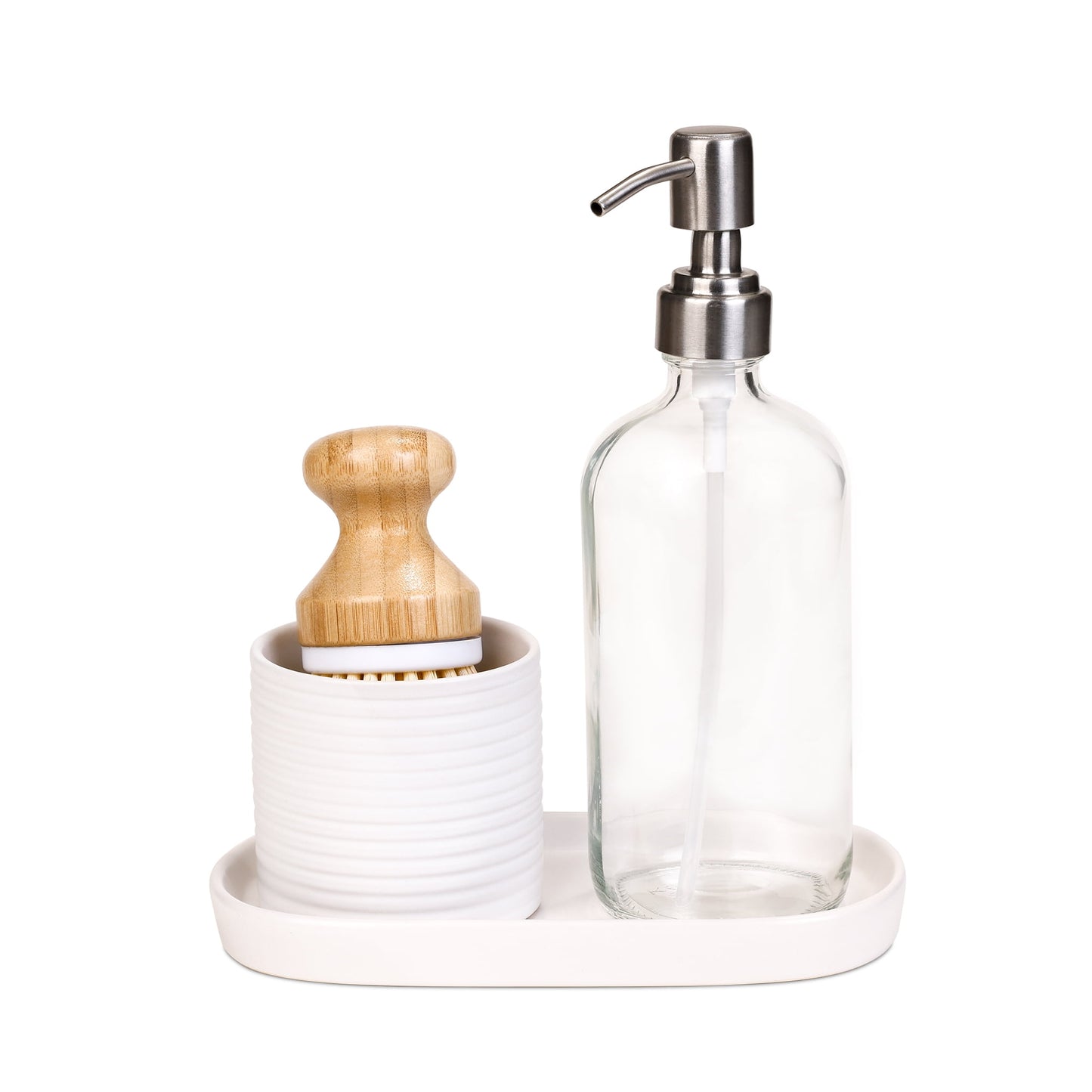 Smart Design Brush & Soap Dispenser Set â€“ Ceramic Tray & Cup