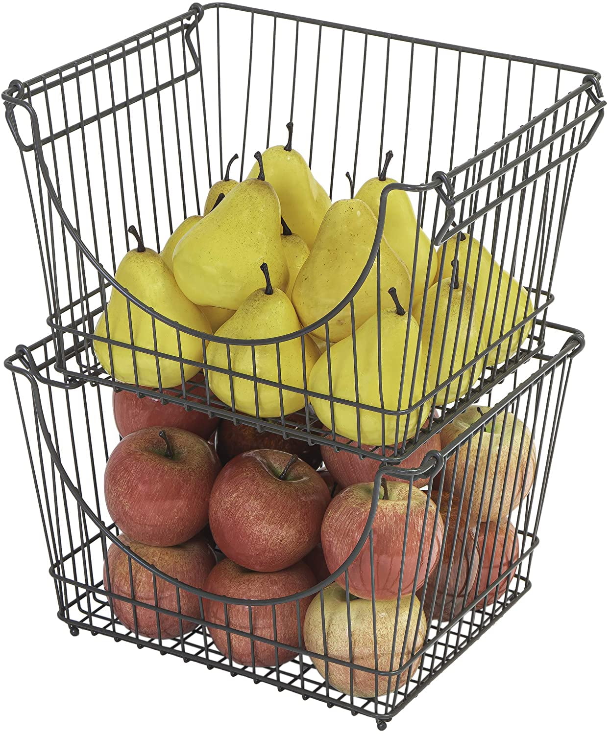 Smart Design Stacking Baskets with Handles - Set of 2 Large - 12.5 x 8.5 inch - Gunmetal