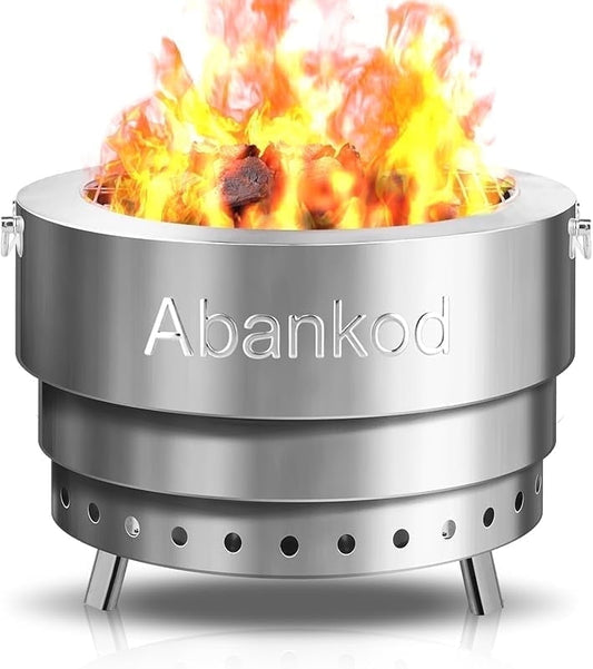 Smokeless Fire Pit for Outdoor - 23" Portable Stainless Steel Fire Pit with Foldable Design & Carry Bag Adjustable Height for Camping, Backyard, BBQ, Bonfires.