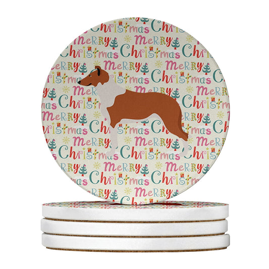 Smooth Collie Merry Christmas Large Sandstone Coasters Pack of 4 4 in x 4 in